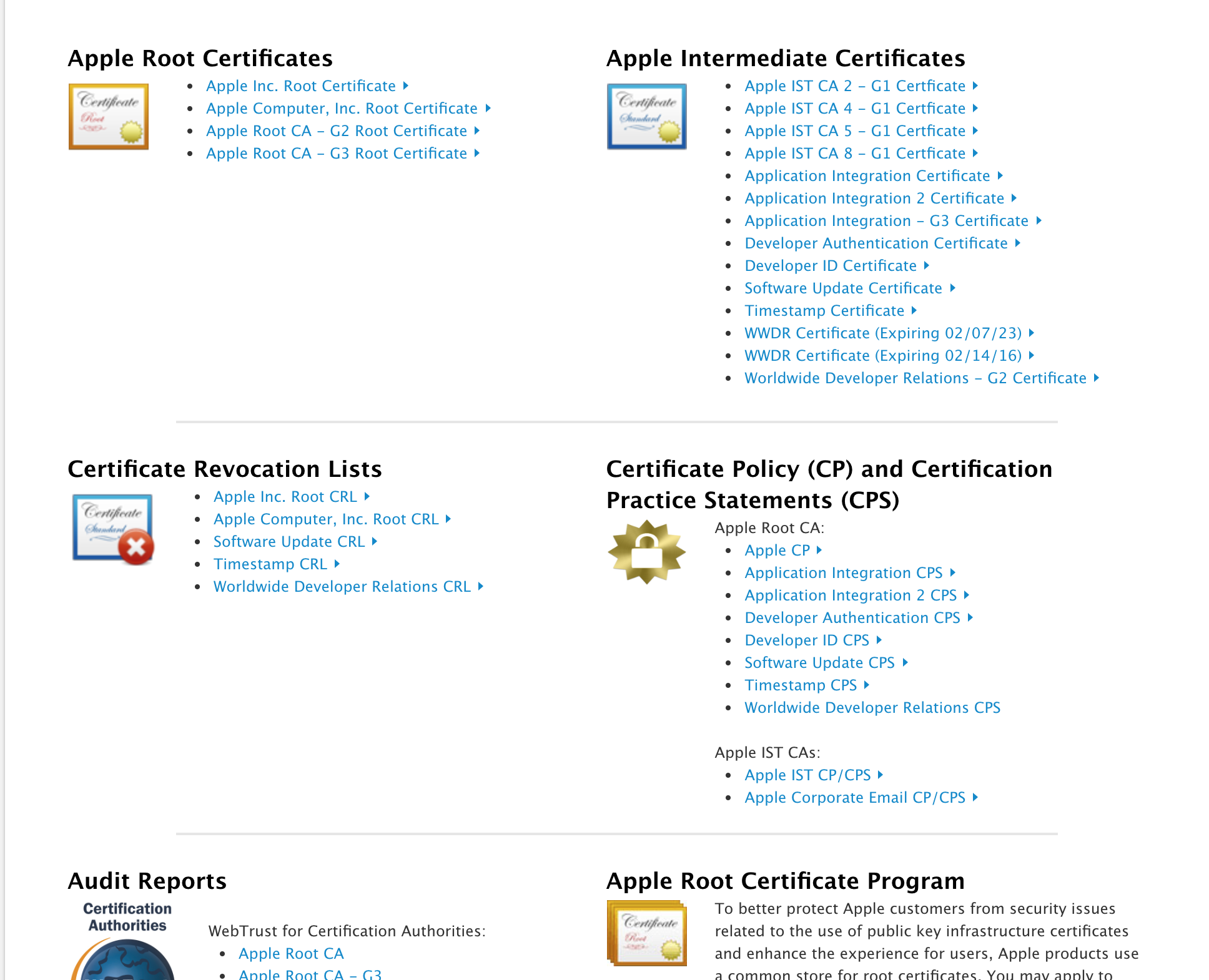 Apple PKI-苹果证书下载地址