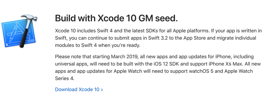 Xcode 10 GM seed、macOS Mojave 10.14 beta 11、iOS 12 GM seed、watchOS 5 GM seed、tvOS 12 GM seed 下载