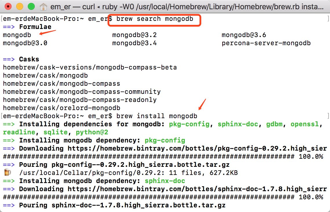 MacBook Pro通过Homebrew一键安装最新版MongoDB数据库、或者指定版本数据库